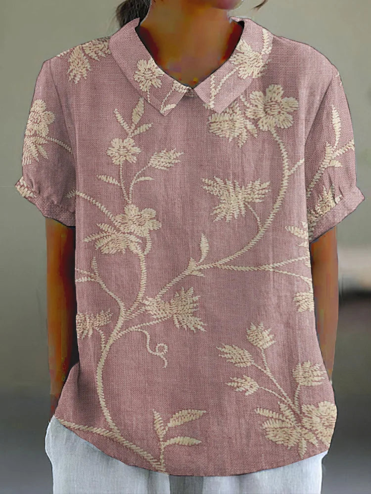 Camisa De Linho Com Bordado Floral Vintage Magda - COMPRE 1 LEVE 5