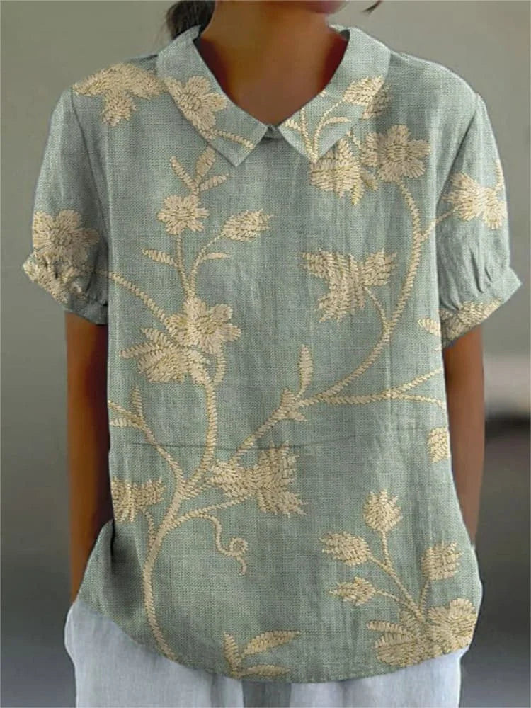Camisa De Linho Com Bordado Floral Vintage Magda - COMPRE 1 LEVE 5