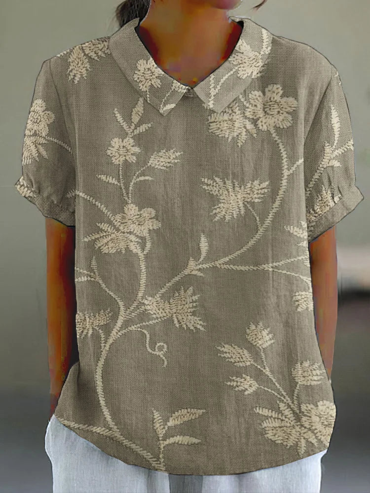Camisa De Linho Com Bordado Floral Vintage Magda - COMPRE 1 LEVE 5