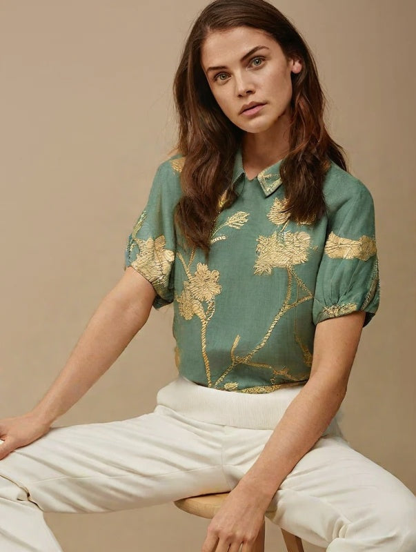 Camisa De Linho Com Bordado Floral Vintage Magda - COMPRE 1 LEVE 5