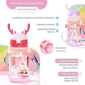 Garrafa De Alce Água Infantil Criança Portátil Com Canudo  Desenho Fantasia Para Meninas ou Meninos