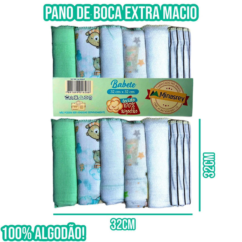 Kit Bebe Infantil 14 Peças 6 Paninho de Boca 5 Fralda de Pano 3 Cueiro Flanelado 100% Algodão Enxoval de Bebê